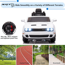 Load image into Gallery viewer, 12v Ride on Cars with Remote Control, Licensed Dodge Challenger Battery Powered Kids Electric Car, Ride on Toys for Kids Boys Girls 3-5 Ages Gift with Bluetooth, Music, USB/MP3 Port, LED Light, White