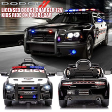 Load image into Gallery viewer, iRerts 12V Ride on Police Cars with Remote Control, Licensed Dodge Charger Kids Ride on Toys for Boys Girls Gifts, Kids Electric Car with Bluetooth, Music, USB, MP3, LED Lights, 3 Speeds, White