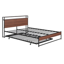 Load image into Gallery viewer, Queen Size Metal Platform Bed Frame with Twin Size Trundle, Queen Size Bed Frame with Storage Headboard, Outlet/USB Ports, Steel Slat Support, Queen Bed Frame No Box Spring Needed for Bedroom, Black