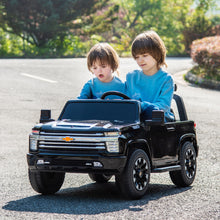 Load image into Gallery viewer, iRerts 12V Battery Powered Ride on Cars with Remote Control, Licensed Chevrolet Silverado 2 Seater Kids Electric Cars for 2-6 Ages Kids Gift, Ride On Toy with Music, MP3/USB/AUX Port, LED Light, Black