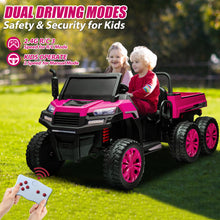 Load image into Gallery viewer, iRerts 2 Seater 24V Ride on Truck with Dump Bed, Battery Powered Ride on Cars with Remote Control for Boys Girls, 4WD 6 Wheels Ride on Tractor Toys with Bluetooth, Music, USB/TF Card Slots, Rose Red