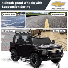Load image into Gallery viewer, iRerts 12V Battery Powered Ride on Cars with Remote Control, Licensed Chevrolet Silverado 2 Seater Kids Electric Cars for 2-6 Ages Kids Gift, Ride On Toy with Music, MP3/USB/AUX Port, LED Light, Black