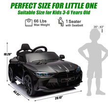 Load image into Gallery viewer, BMW M4 Black 12V Ride On Cars with Remote Control, Battery Powered Ride on Toys with Music, Bluetooth, Story, USB/MP3 Port, LED Light, Kids Electric Vehicle for Boys Girls with Wheels, Easy to Carry