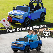 Load image into Gallery viewer, iRerts 12V Battery Powered Ride on Cars with Remote Control, Licensed Chevrolet Silverado 2 Seater Kids Electric Cars for 2-6 Ages Kids Gifts, Ride On Toy with Music, MP3/USB/AUX Port, LED Light, Blue