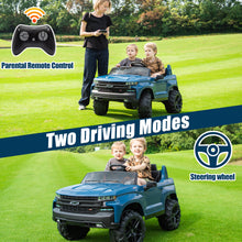 Load image into Gallery viewer, 2 Seater 24V Ride on Cars with Remote Control, Licensed Chevrolet Silverado Kids Ride on Truck for Boys Girls Birthday Christmas Gifts, Battery Powered Kids Electric Cars with LED Lights, Music, Blue