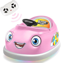 Load image into Gallery viewer, 12V Bumper Car for Toddlers, iRerts Kids Bumper Car with Remote Control, Rocking Horse Mode, Push Rod, Dinner Plate, USB Bluetooth Music, Electric Toddler Ride On Toys for Kids Ages 1-6 Years, Pink