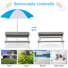 Load image into Gallery viewer, Kids Outdoor Picnic Table Set with Bench, 3 in 1 Sand and Water Activity Table Outdoor Convertible Picnic Table with Umbrella, Removable Tabletop, Play Boxes, Kids Table and Chair Set for Patio, Natur