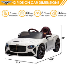Load image into Gallery viewer, 12V Ride On Car with Remote Control, Licensed Bentley Mulsanne Kids Electric Car with Bluetooth, Music, USB, MP3, LED Light, Battery Powered Electric Ride On Vehicle for Boy Girl Birthday Gift, White