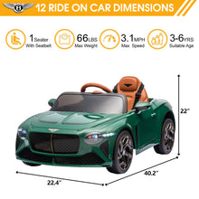 Load image into Gallery viewer, 12V Ride On Car with Remote Control, Licensed Bentley Mulsanne Kids Electric Car with Bluetooth, Music, USB, MP3, LED Light, Battery Powered Electric Ride On Vehicle for Boy Girl Birthday Gift, Green