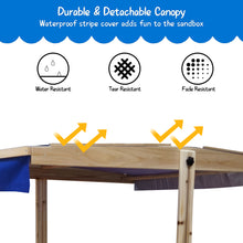 Load image into Gallery viewer, iRerts Kids Sandbox, Wooden Sandbox with Cover and Adjustable Canopy, Backyard Sandbox for Kids 3-10 Year Olds, Indoor Sandbox Sandpit Outdoor Playset for Backyard Home Lawn Garden Beach, Golden