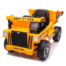 Load image into Gallery viewer, iRerts Ride on Dump Truck for Boys, 12V Ride on Car with Remote Control, 4 Wheel Construction Vehicles with Electric Dump Bed and Shovel, Powered Ride on Toys with Bluetooth, Music, USB Port, Yellow