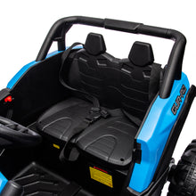 Load image into Gallery viewer, iRerts Blue 12V Battery Powered Ride on UTV Cars for Boys Girls, Kids Ride on Toys with Remote Control, Music, LED Light, USB, Bluetooth, 4 Wheels Kids Electric Vehicle for Christmas Birthday Gifts