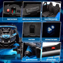 Load image into Gallery viewer, iRerts Blue 24V Battery Powered Ride on UTV Cars for Boys Girls, Kids Ride on Toys with Remote Control, Music, LED Light, USB, Bluetooth, Large Seat Kids Electric Vehicle for Christmas Birthday Gifts