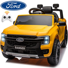 Load image into Gallery viewer, iRerts Yellow 12V Ford Ranger Powered Ride on Car with Remote Control, Kids Electric Car for Boys Girls 3-6 Ages, Kids Ride on Toys with Bluetooth, Music, USB Port, Horn, LED Lights