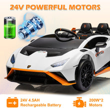 Load image into Gallery viewer, iRerts White 24V Lamborghini Ride on Cars with Remote Control, Battery Powered Kids Ride on Toys for Boys Girls 3-8 Ages, 4 Wheels Electric Cars for Kids with Bluetooth/Music/USB Port/LED Lights