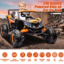 Load image into Gallery viewer, iRerts Orange 24V Battery Powered Ride on UTV Cars for Boys Girls, Kids Ride on Toys with Remote Control, Music, LED Light, USB, Bluetooth, Large Seat Kids Electric Vehicle for Christmas Birthday Gift