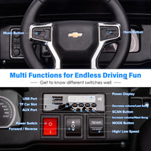 Load image into Gallery viewer, iRerts 12V Battery Powered Ride on Cars with Remote Control, Licensed Chevrolet Silverado 2 Seater Kids Electric Cars for 2-6 Ages Kids Gifts, Ride On Toy with Music, MP3/USB/AUX Port, LED Light, Blue
