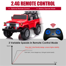 Load image into Gallery viewer, 24V Ride on Cars 2 Seater, Licensed Toyota FJ40 Ride on Toys with Remote Control, Kids Electric Vehicle with Bluetooth, FM Radio, USB, Music, Gifts for 3-6 Years Old Boys Girls, Red