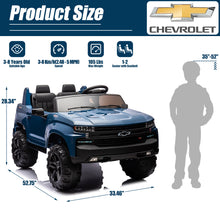 Load image into Gallery viewer, 2 Seater 24V Ride on Cars with Remote Control, Licensed Chevrolet Silverado Kids Ride on Truck for Boys Girls Birthday Christmas Gifts, Battery Powered Kids Electric Cars with LED Lights, Music, Blue