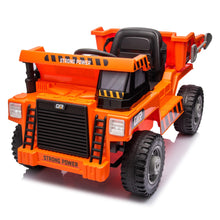 Load image into Gallery viewer, iRerts Ride on Dump Truck for Boys, 12V Ride on Car with Remote Control, 4 Wheel Construction Vehicles with Electric Dump Bed and Shovel, Powered Ride on Toys with Bluetooth, Music, USB Port, Orange