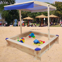 Load image into Gallery viewer, iRerts Wooden Sandbox, Kids Sandbox with Adjustable Canopy, Indoor Outdoor Sandbox for Kids Boys Girls 3-10 Year Olds, Sandpit Outdoor Playset for Backyard Home Lawn Garden Beach, Natural