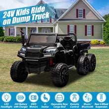 Load image into Gallery viewer, iRerts 2 Seater 24V Ride on Truck with Dump Bed, Battery Powered Ride on Car UTV with Remote Control for Boys Girls, 4WD 6 Wheels Ride on Tractor Toys with Bluetooth, Music, USB/TF Card Slots, Black