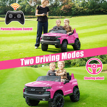 Load image into Gallery viewer, 2 Seater 24V Ride on Cars with Remote Control, Licensed Chevrolet Silverado Kids Ride on Truck for Boys Girls Birthday Christmas Gifts, Battery Powered Kids Electric Cars with LED Lights, Music, Pink