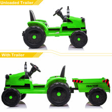 Load image into Gallery viewer, iRerts Green 12 V Powered Ride on Tractor Car with Trailer & Remote Control, LED Lights, USB Port, MP3 Player