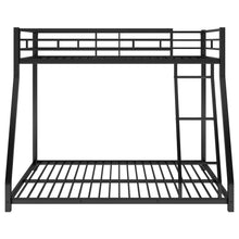 Load image into Gallery viewer, iRerts Metal Bunk Bed Twin Over Full, Heavy Duty Low Bunk Beds for Kids Teens Adults, Twin Over Full Bunk Bed with Slats Support, No Box Spring Needed, Floor Bunk Bed for Bedroom Dorm, Black