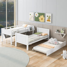 Load image into Gallery viewer, iRerts Twin Over Twin Bunk Bed with Trundle, Wood Twin Bunk Bed with Shelves for Kids Teens Adults, Separable Bunk Bed Twin Over Twin Convertible to 3 Twin Beds, Modern Bunk Bed for Bedroom, White