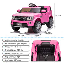 Load image into Gallery viewer, iRerts Pink 12V Landrover Powered Ride On Cars with Remote Control, Ride on Toys Kids Electric Cars with USB AUX MP3 Player for Kids Boys Girls 3-5 Ages Gifts