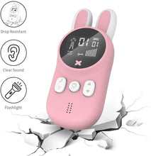 Load image into Gallery viewer, iRerts Kids Walkie Talkies, 2 Pack Walkie Talkies for Kids 3-12 Year Old, Boys Girls Walkie Talkies with 22 Channels, LCD Screen, 3KM Long Range, Outdoor Toys for Kids Camping, Hiking, Blue/Pink