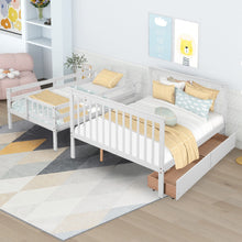 Load image into Gallery viewer, iRerts Twin Over Full Bunk Bed, Wood Bunk Beds Twin Over Full with 2 Drawers and Staircases, Convertible into 2 Beds, Bunk Beds for Kids Teens Adults, Bunk Bed for Bedroom, No Box Spring Needed, White