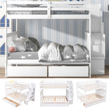 Load image into Gallery viewer, iRerts Full Over Full Bunk Bed, Wood Bunk Beds Full over Full with 2 Drawers and Staircases, Convertible into 2 Beds, Bunk Beds for Kids Teens Adults, Bunk Bed for Bedroom, No Box Spring Needed, Gray