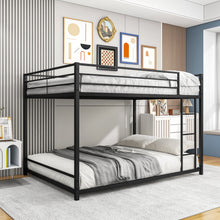 Load image into Gallery viewer, iRerts Full Over Full Bunk Bed, Metal Floor Bunk Bed Full Over Full with Ladder and Safety Guardrails, Heavy Duty Full Over Full Low Bunk Bed or Kids Teens Adults Bedroom, No Box Spring Needed, Black