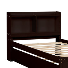 Load image into Gallery viewer, iRerts Twin Bed Frame with Trundle, Kids Bed Frame with Storage Headboard and Trundle, Space-saving Platform Bed with Storage for Girls Boys Toddlers Bedroom, Espresso