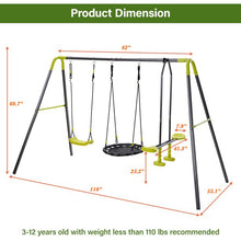 Load image into Gallery viewer, iRerts 3 in 1 Swing Set, 3-12 Year Old Kids Outdoor Playset Swing Set for Backyard, Heavy Duty Steel A-Frame with Height Adjustment Seat Swing, Glider, Saucer Swing, Metal Swing Set for 4 Boys/Girls