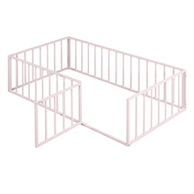 Load image into Gallery viewer, iRerts Twin Floor Bed Frame, Metal Twin Size Montessori Floor Bed Frame with Fence and Door, Kids Toddler Floor Bed Frame Twin Size for Girls Boys, Twin Bed Frame without Bed Slats, Pink