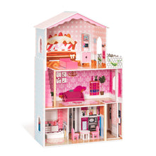 Load image into Gallery viewer, iRerts Doll Houses for Girls, Wooden Dollhouse with 8 Furniture, 3 Story Barbie Dream Dollhouse Playset with 4 Rooms, Balcony, Stairway, Holiday Birthday Gift for Ages 3+