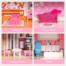 Load image into Gallery viewer, iRerts Doll Houses for Girls, Wooden Dollhouse with 8 Furniture, 3 Story Barbie Dream Dollhouse Playset with 4 Rooms, Balcony, Stairway, Holiday Birthday Gift for Ages 3+