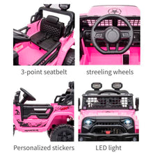 Load image into Gallery viewer, iRerts Pink 12v Black Battery Powered Ride on Car Toys for Girls Boys, Electric Truck Riding Toys with Remote Control LED Lights, MP3 Player