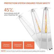 Load image into Gallery viewer, iRerts Outdoor Heaters for Patios, 42000 BTU Pyramid Outdoor Patio Heater with Wheels, Glass Tube Flame, Long Strips Flame, Portable Propane Heater for Garden Commercial Residential Outdoor, Silver
