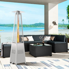 Load image into Gallery viewer, iRerts Outdoor Heaters for Patios, 42000 BTU Pyramid Outdoor Patio Heater with Wheels, Glass Tube Flame, Long Strips Flame, Portable Propane Heater for Garden Commercial Residential Outdoor, Silver