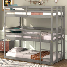 Load image into Gallery viewer, iRerts Gray Wooden Triple Bunk Bed, Detachable Twin over Twin over Twin Bunk Bed with Ladder and Safety Full-length Guardrails, Easy to Assemble