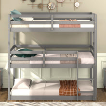 Load image into Gallery viewer, iRerts Gray Wooden Triple Bunk Bed, Detachable Twin over Twin over Twin Bunk Bed with Ladder and Safety Full-length Guardrails, Easy to Assemble