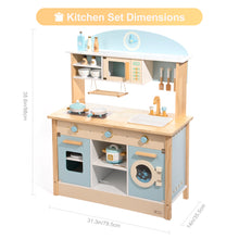 Load image into Gallery viewer, iRerts Kitchen Toys for Boys Girls Kids, Wooden Kids Kitchen Playset Kids Play Kitchen Toy Set with 12 Kitchen Accessories, Real Sounds, Pretend Toy Kitchen Set for Toddlers Birthday Gifts, Light Blue