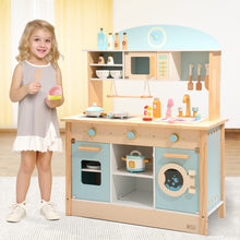 Load image into Gallery viewer, iRerts Kitchen Toys for Boys Girls Kids, Wooden Kids Kitchen Playset Kids Play Kitchen Toy Set with 12 Kitchen Accessories, Real Sounds, Pretend Toy Kitchen Set for Toddlers Birthday Gifts, Light Blue