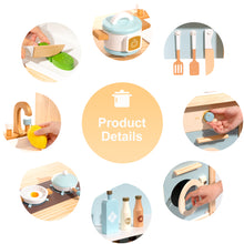 Load image into Gallery viewer, iRerts Kitchen Toys for Boys Girls Kids, Wooden Kids Kitchen Playset Kids Play Kitchen Toy Set with 12 Kitchen Accessories, Real Sounds, Pretend Toy Kitchen Set for Toddlers Birthday Gifts, Light Blue