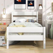 Load image into Gallery viewer, iRerts Twin Size Wood Platform Bed Frame with Headboard, Solid Pine Wood Kids Bed Frame w/ Strong Slat Support, White