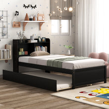 Load image into Gallery viewer, iRerts Twin Bed Frame with Trundle, Kids Bed Frame with Storage Headboard and Trundle, Space-saving Platform Bed with Storage for Girls Boys Toddlers Bedroom, Espresso